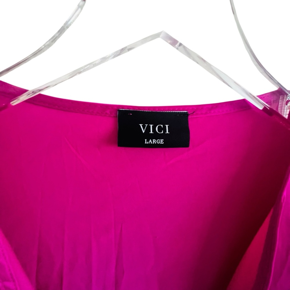Vici Fuchsia Blouse with Tie-Front and Feather Cuffs - Picture 5 of 5